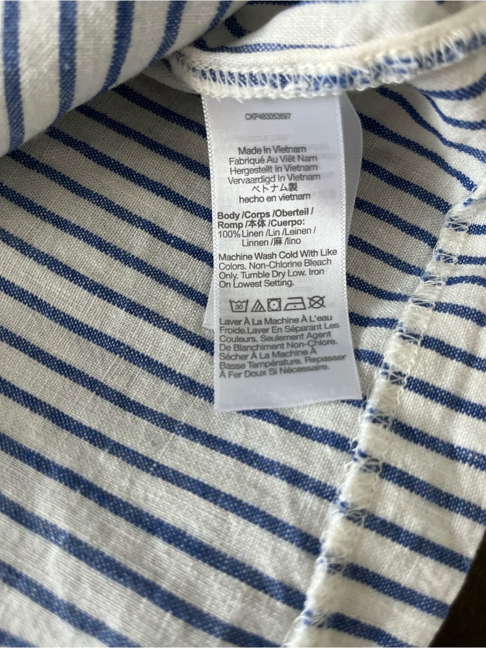Madewell 100% Linen Striped Blue and White Sleeveless Crop Top - Picture 5 of 5
